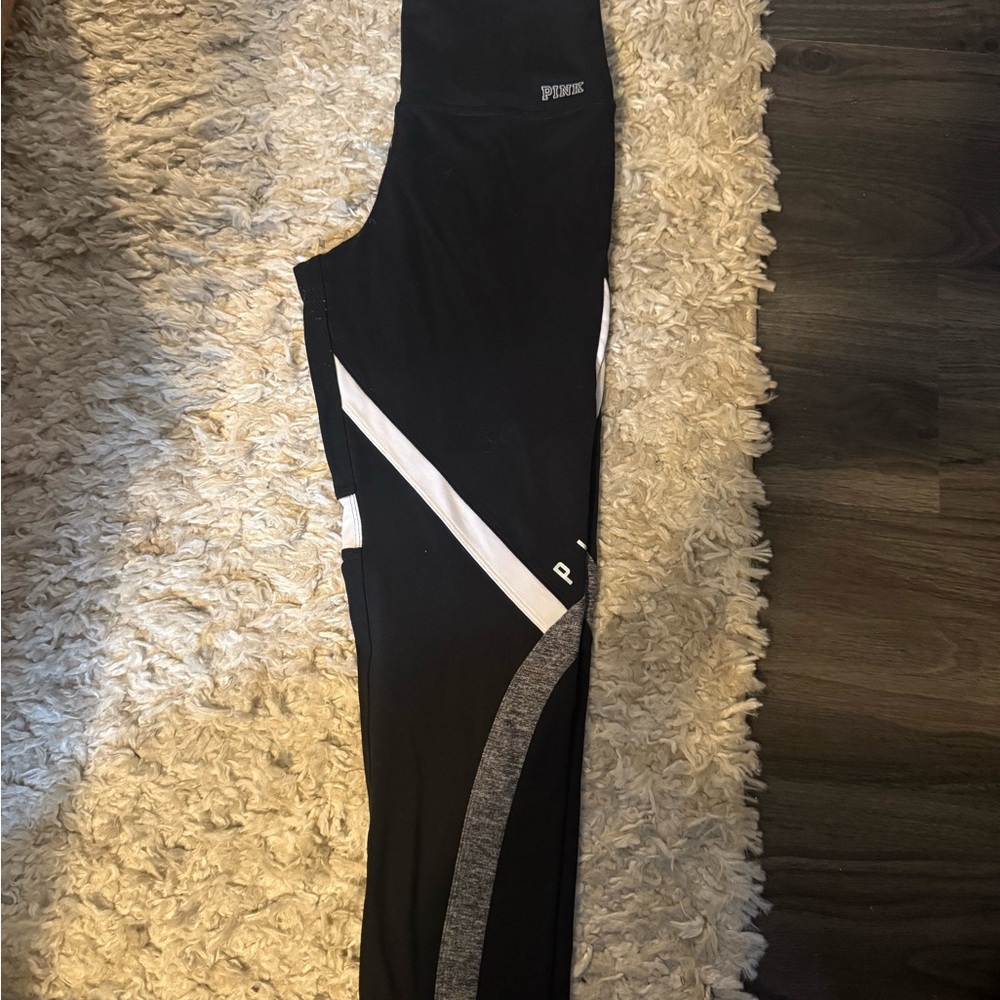 PINK Victoria's Secret Black and White Leggings with Diagonal Stripes